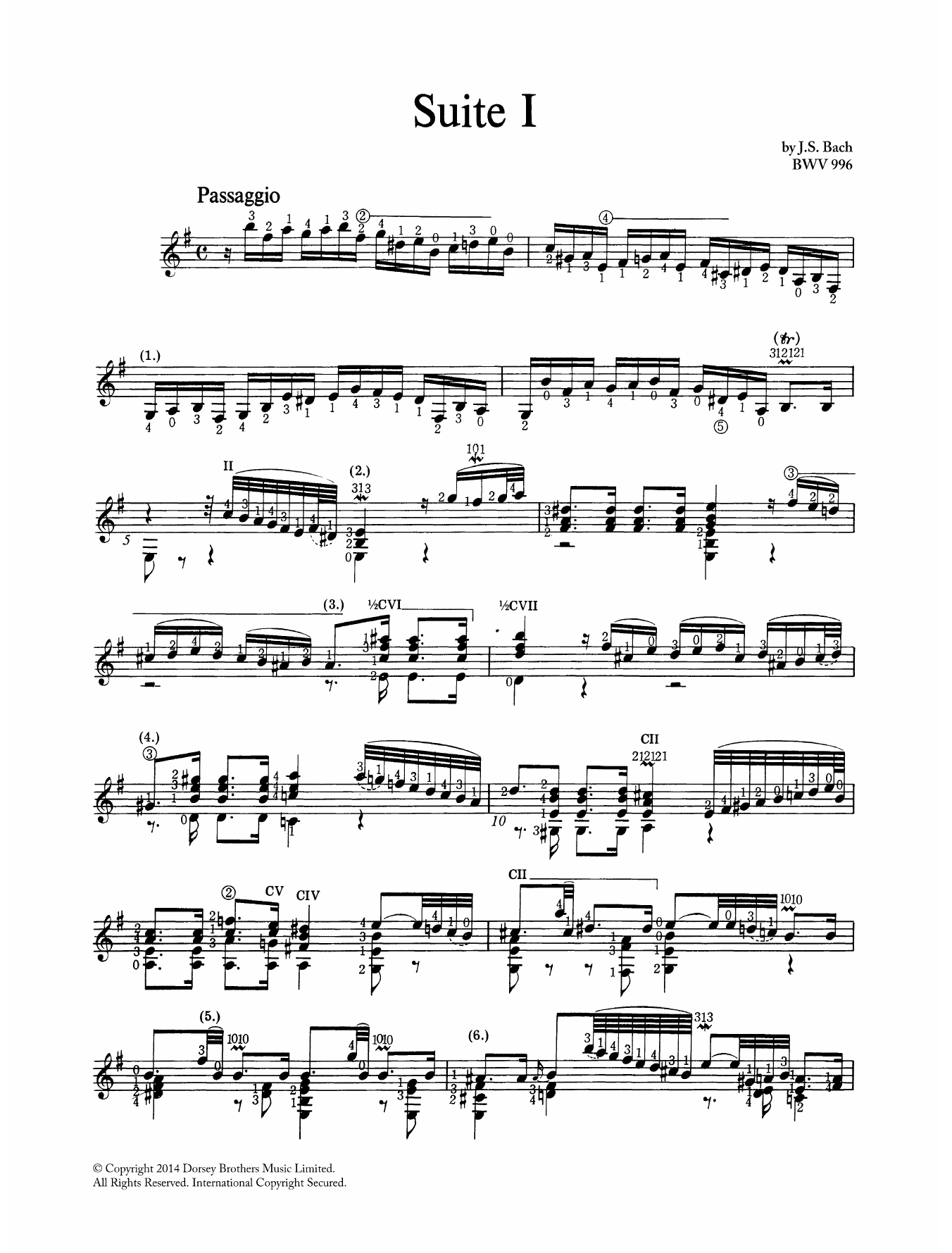 Download J.S. Bach Suite In E Minor BWV 996 Sheet Music and learn how to play Guitar PDF digital score in minutes