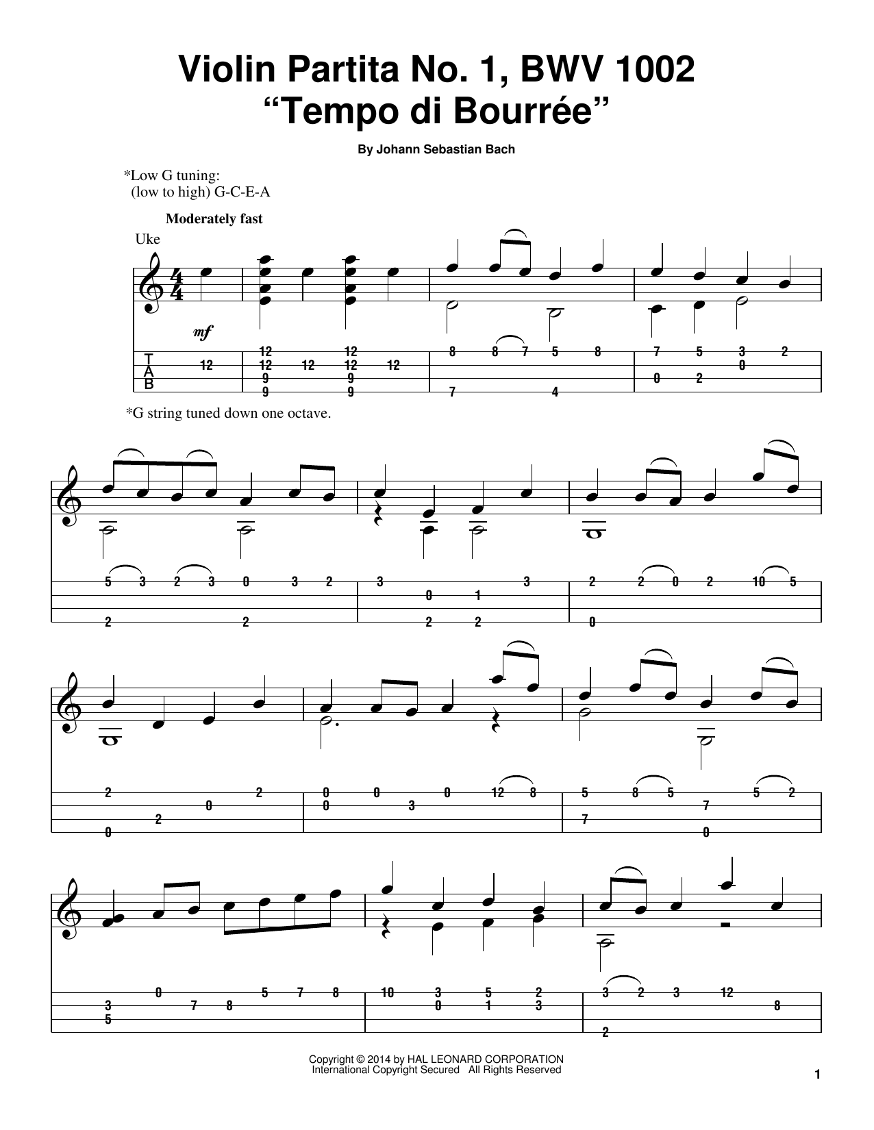 Download Johann Sebastian Bach Tempo Di Bourree, BWV 1002 Sheet Music and learn how to play Guitar Tab PDF digital score in minutes