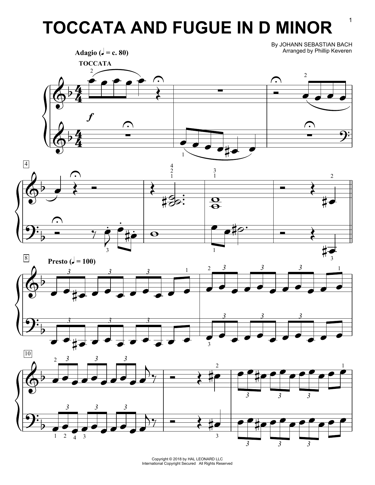 Download Phillip Keveren Toccata And Fugue In D Minor Sheet Music and learn how to play Big Note Piano PDF digital score in minutes