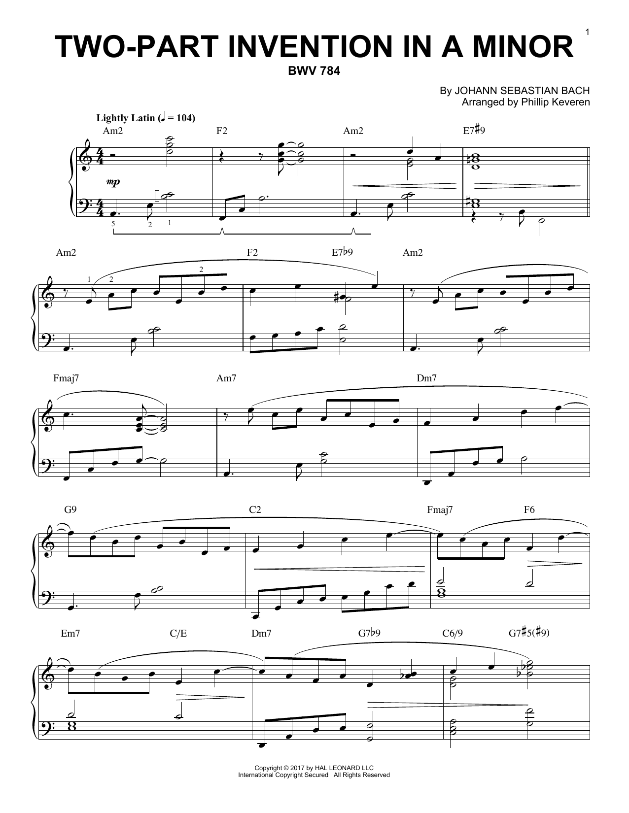 Download Phillip Keveren Two-Part Invention In A Minor, BWV 784 Sheet Music and learn how to play Piano PDF digital score in minutes