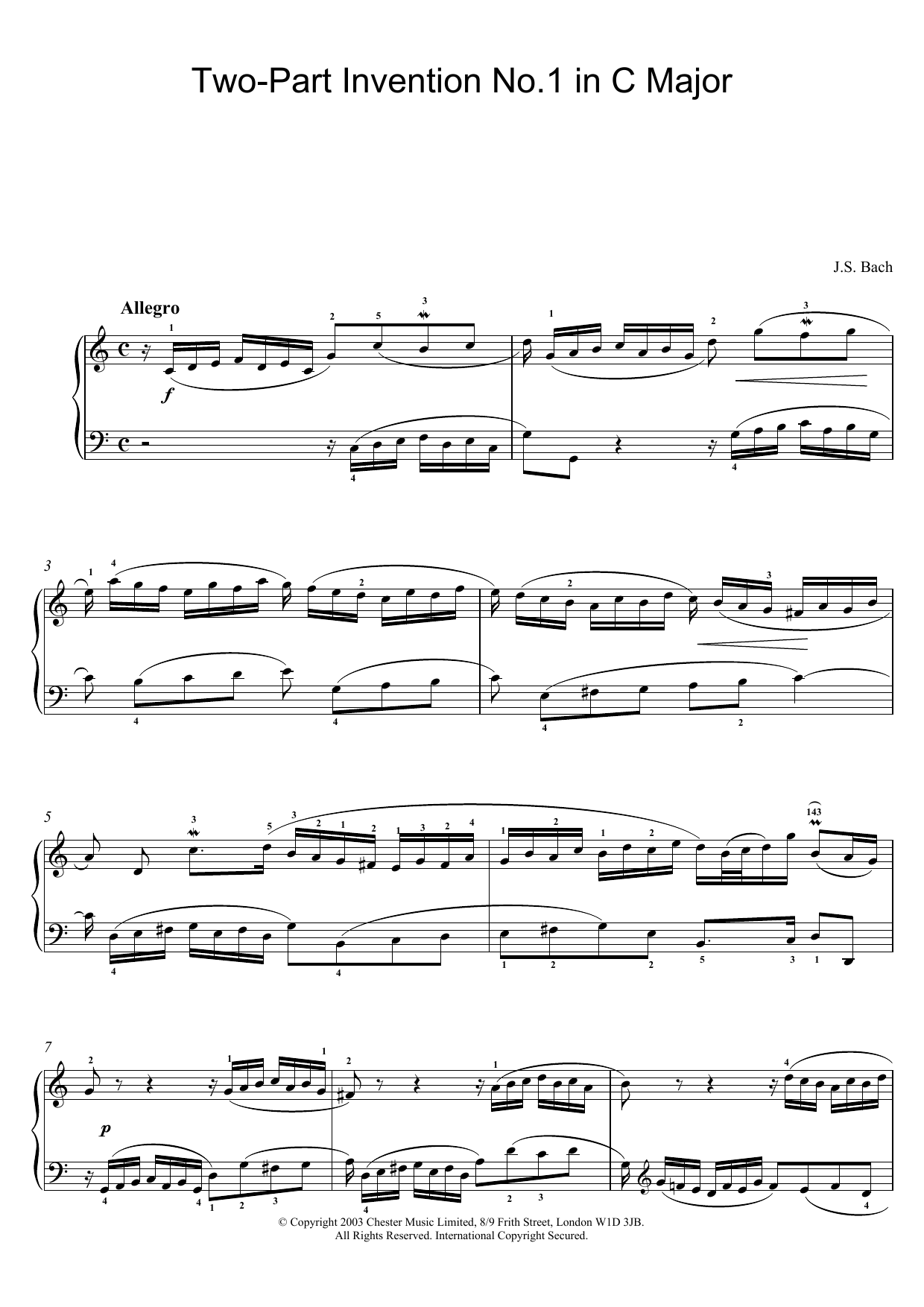 Download J.S. Bach Two-Part Invention No.1 in C Major Sheet Music and learn how to play Piano PDF digital score in minutes