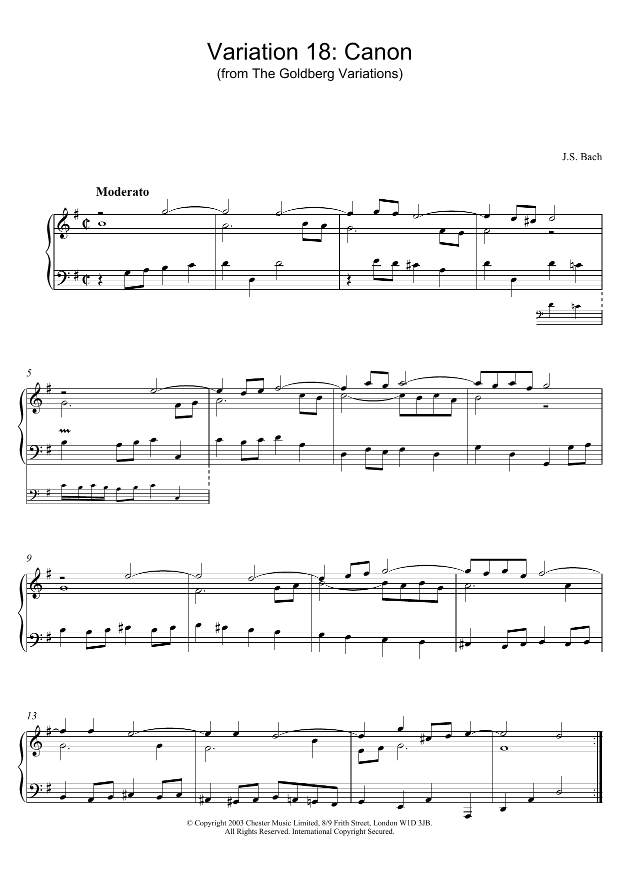 Download J.S. Bach Variation 18: Canon (from The Goldberg Variations) Sheet Music and learn how to play Piano PDF digital score in minutes