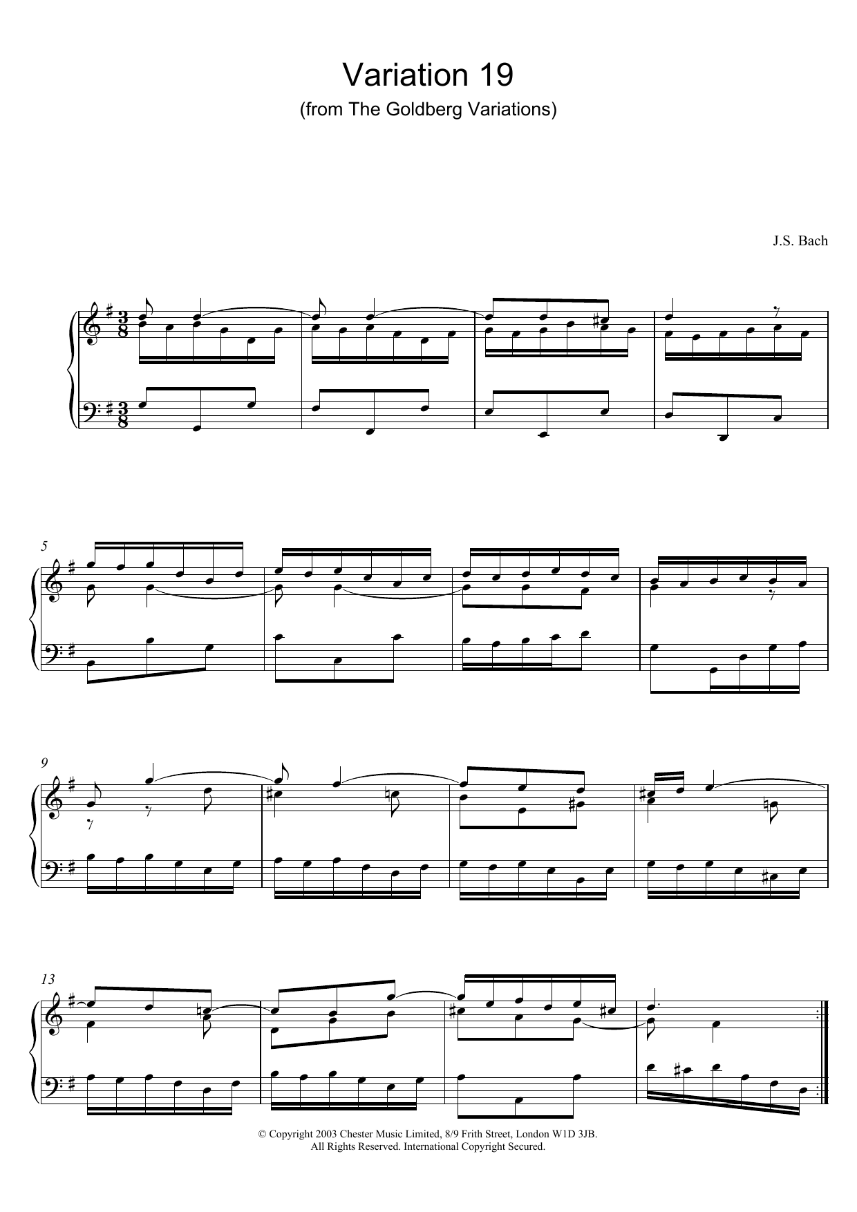 Download J.S. Bach Variation 19 (from The Goldberg Variations) Sheet Music and learn how to play Piano PDF digital score in minutes