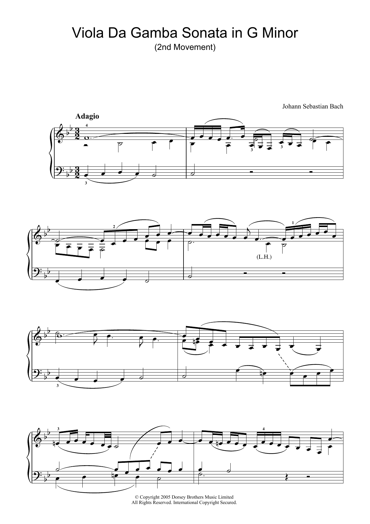 Download J.S. Bach Viola da Gamba Sonata In G Minor (2nd Movement) Sheet Music and learn how to play Piano PDF digital score in minutes