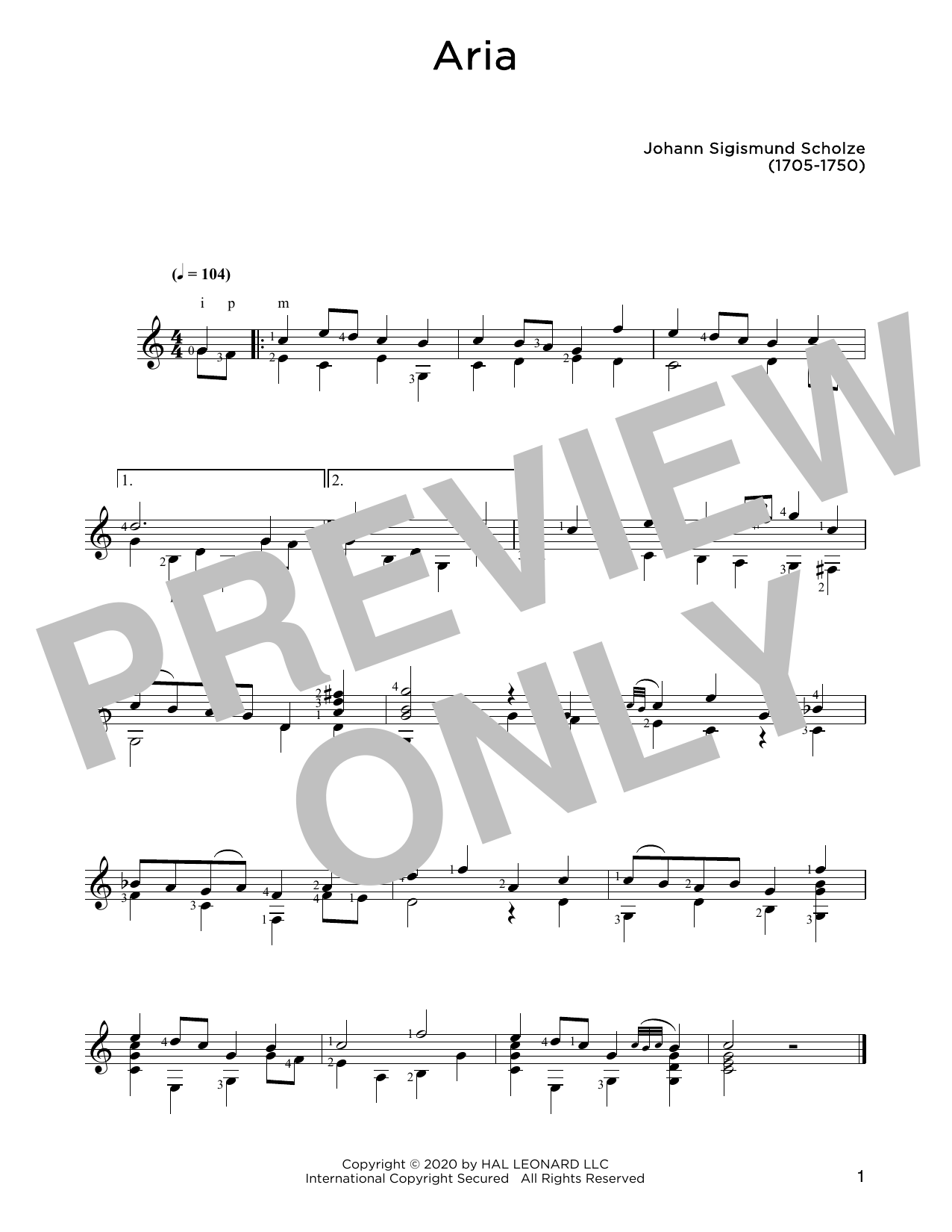 Download Johann Sigismund Scholze Aria Sheet Music and learn how to play Solo Guitar PDF digital score in minutes