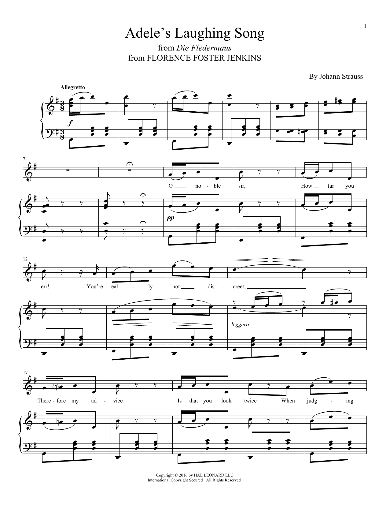 Download Johann Strauss Adele's Laughing Song Sheet Music and learn how to play Piano & Vocal PDF digital score in minutes