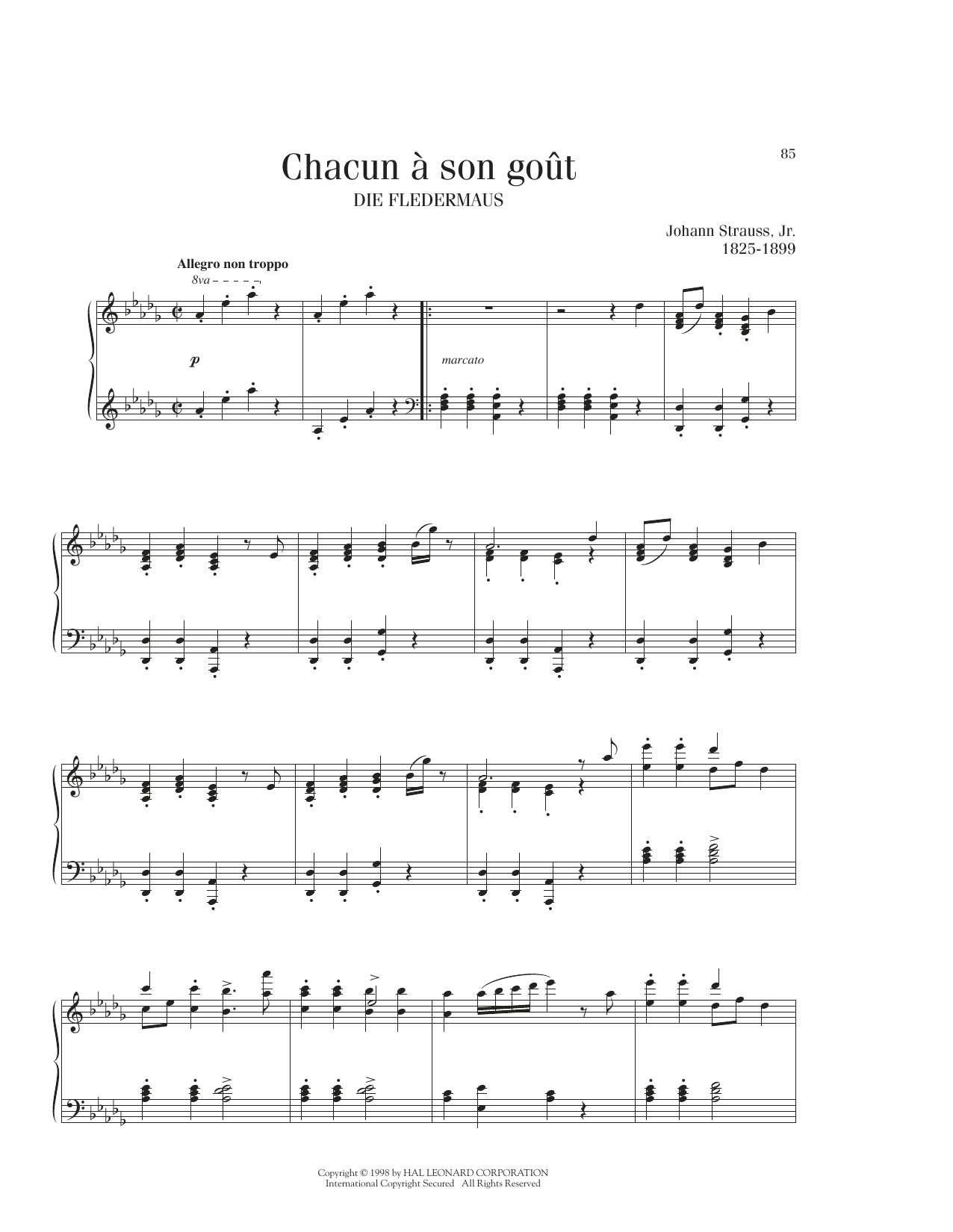 Download Johann Strauss Chacun A Son Gout Sheet Music and learn how to play Piano Solo PDF digital score in minutes