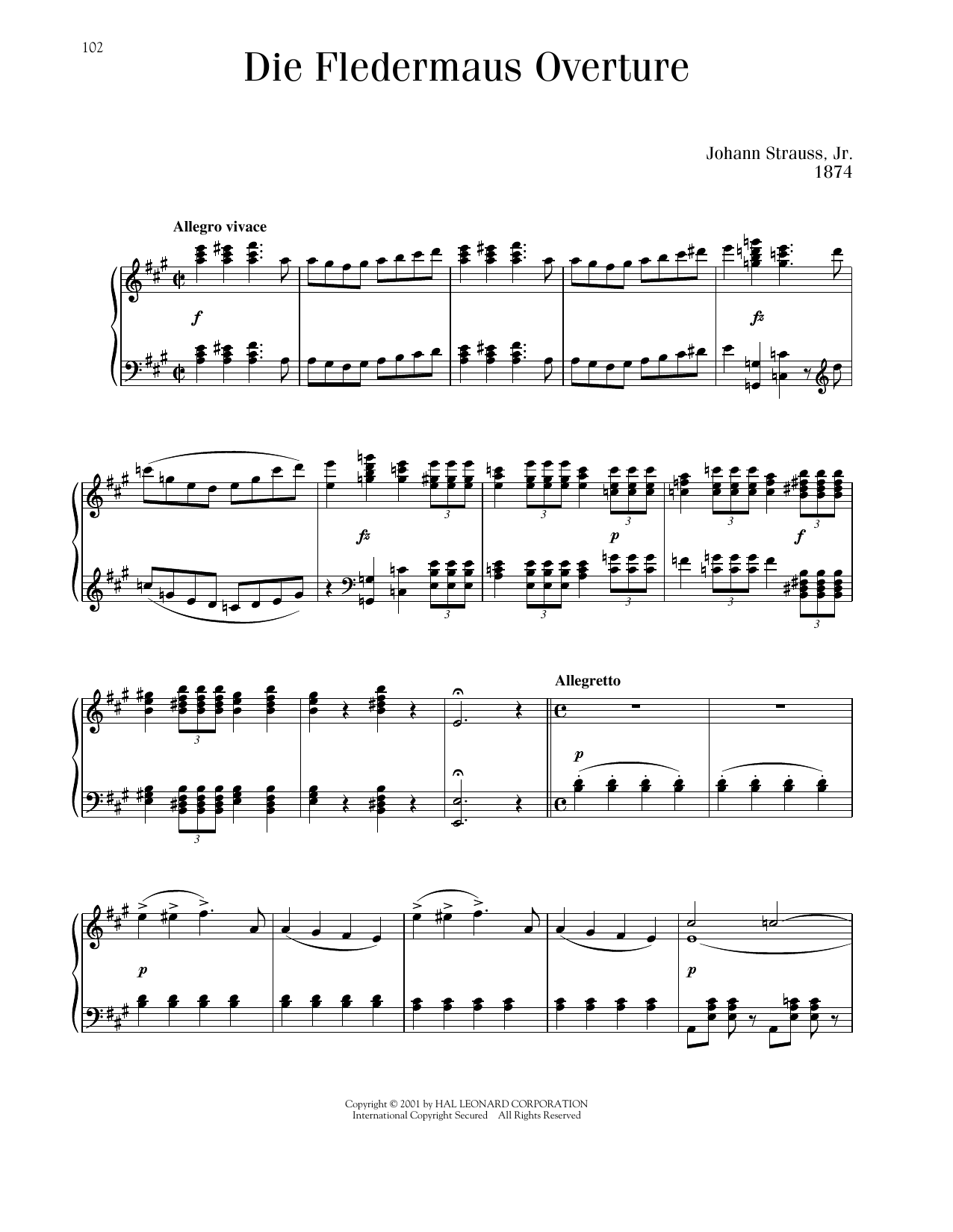 Download Johann Strauss Die Fledermaus Overture Sheet Music and learn how to play Piano Solo PDF digital score in minutes