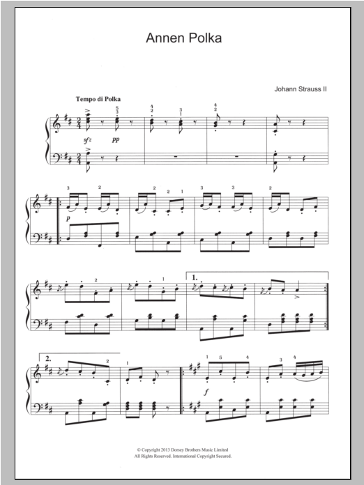 Download Johann Strauss II Annen Polka, Op. 117 Sheet Music and learn how to play Piano PDF digital score in minutes