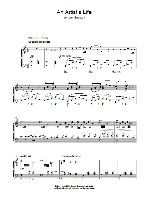 Download Johann Strauss II Artist's Life Sheet Music and learn how to play Piano PDF digital score in minutes