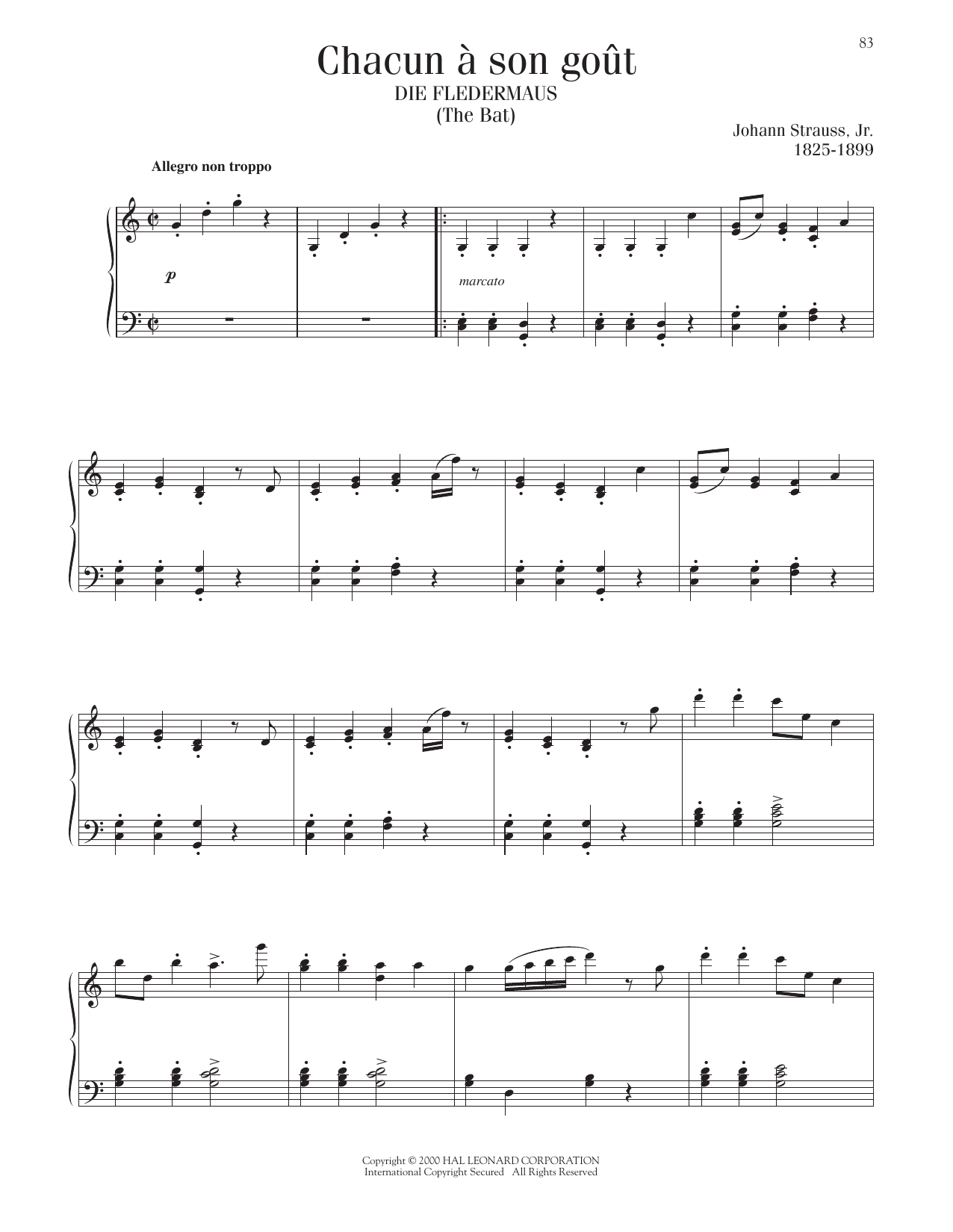 Download Johann Strauss II Chacun A Son Gout Sheet Music and learn how to play Piano Solo PDF digital score in minutes