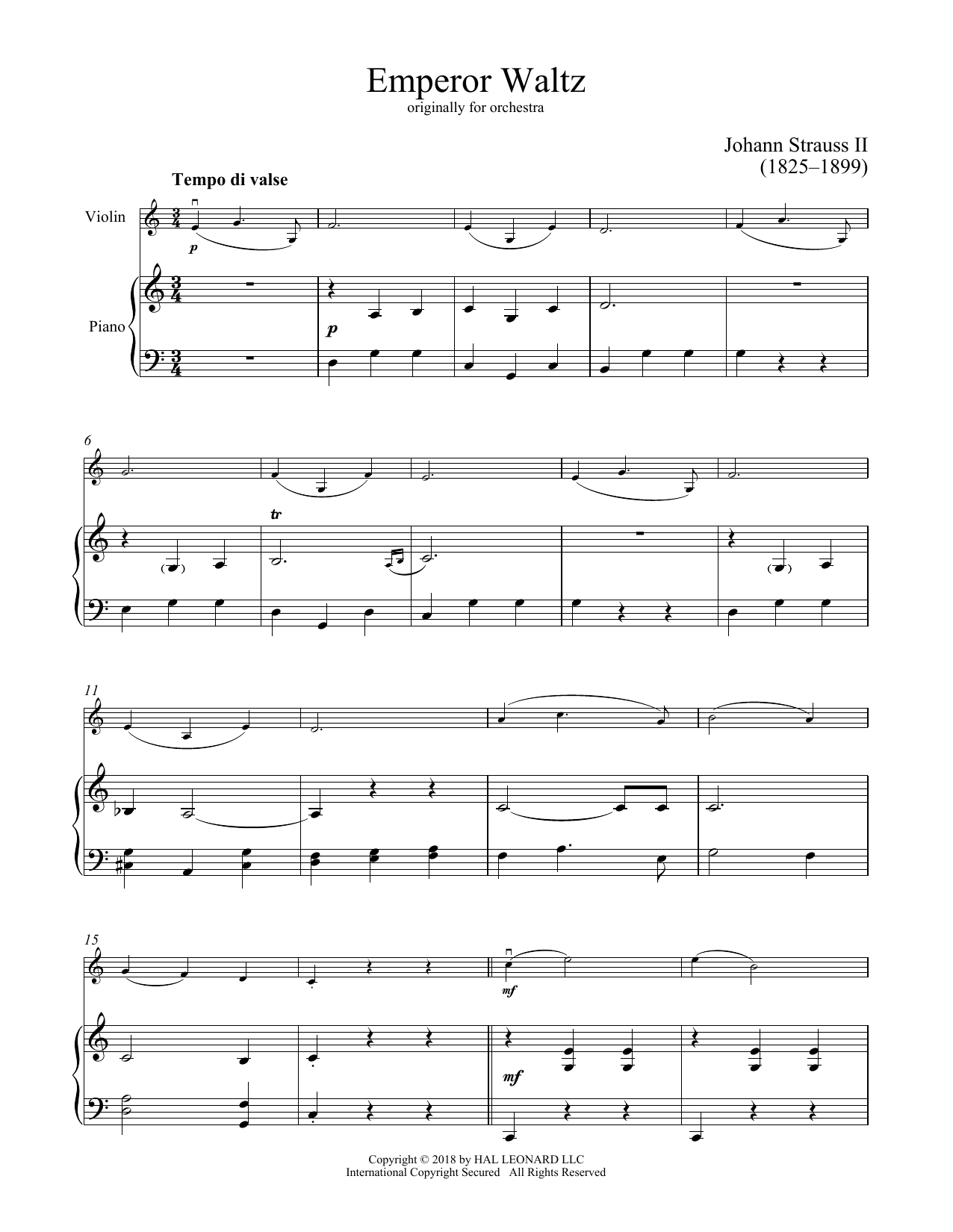 Download Johann Strauss II Emperor Waltz, Op. 437 Sheet Music and learn how to play Clarinet and Piano PDF digital score in minutes