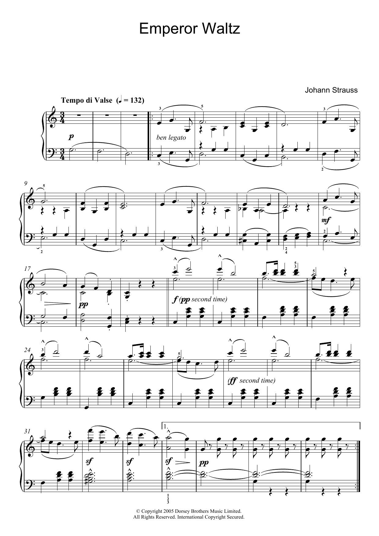 Download Johann Strauss II Emperor Waltz Sheet Music and learn how to play Piano PDF digital score in minutes
