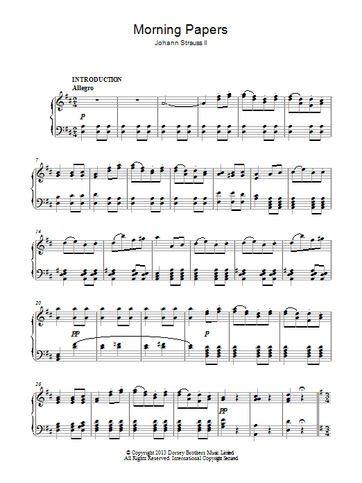 Download Johann Strauss II Morning Papers Sheet Music and learn how to play Piano PDF digital score in minutes