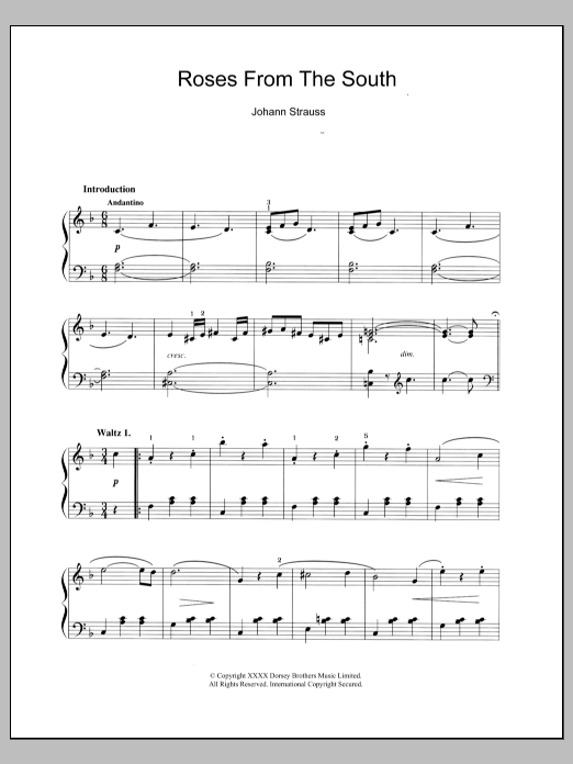 Download Johann Strauss II Roses From The South Sheet Music and learn how to play Piano PDF digital score in minutes