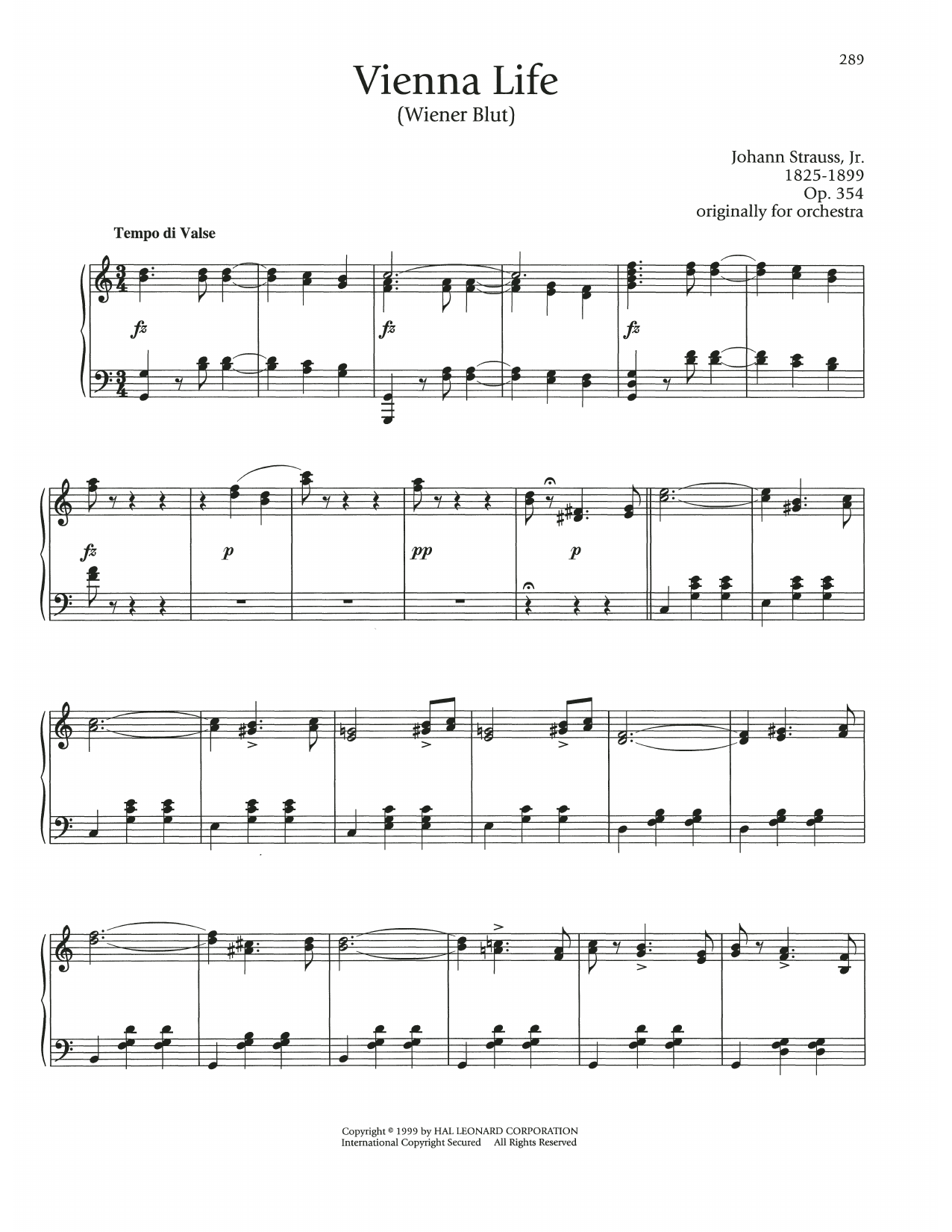 Download Johann Strauss II Vienna Life, Op. 354 Sheet Music and learn how to play Piano Solo PDF digital score in minutes