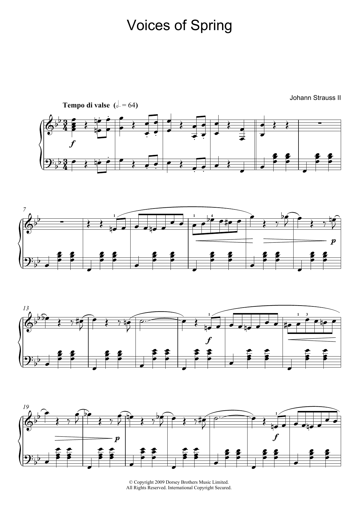 Download Johann Strauss II Waltz: Voices Of Spring Sheet Music and learn how to play Piano PDF digital score in minutes
