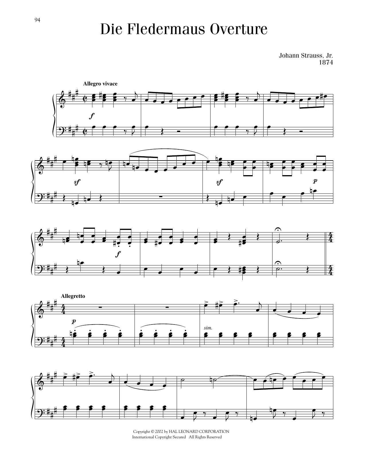 Download Johann Strauss Die Fledermaus Overture Sheet Music and learn how to play Piano Solo PDF digital score in minutes