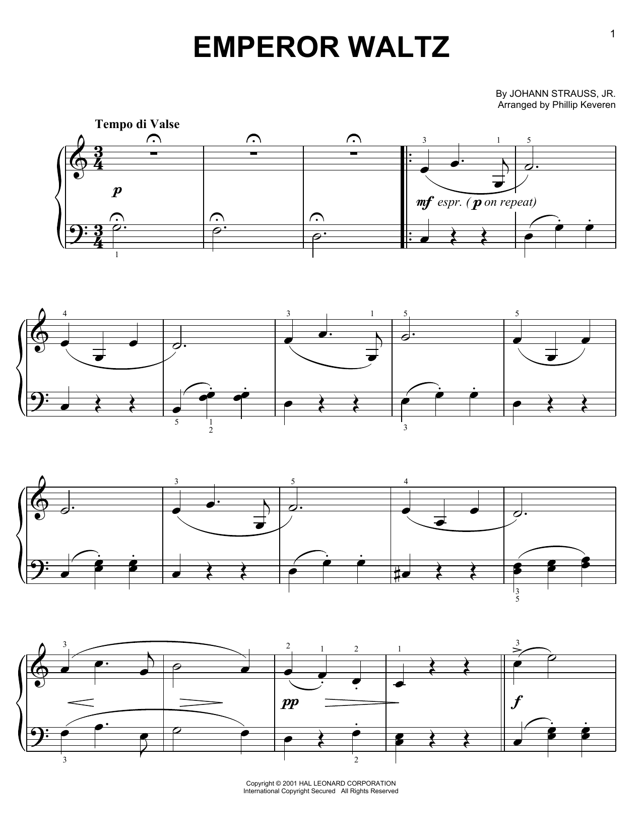 Download Johann Strauss II Emperor Waltz Sheet Music and learn how to play Easy Piano PDF digital score in minutes