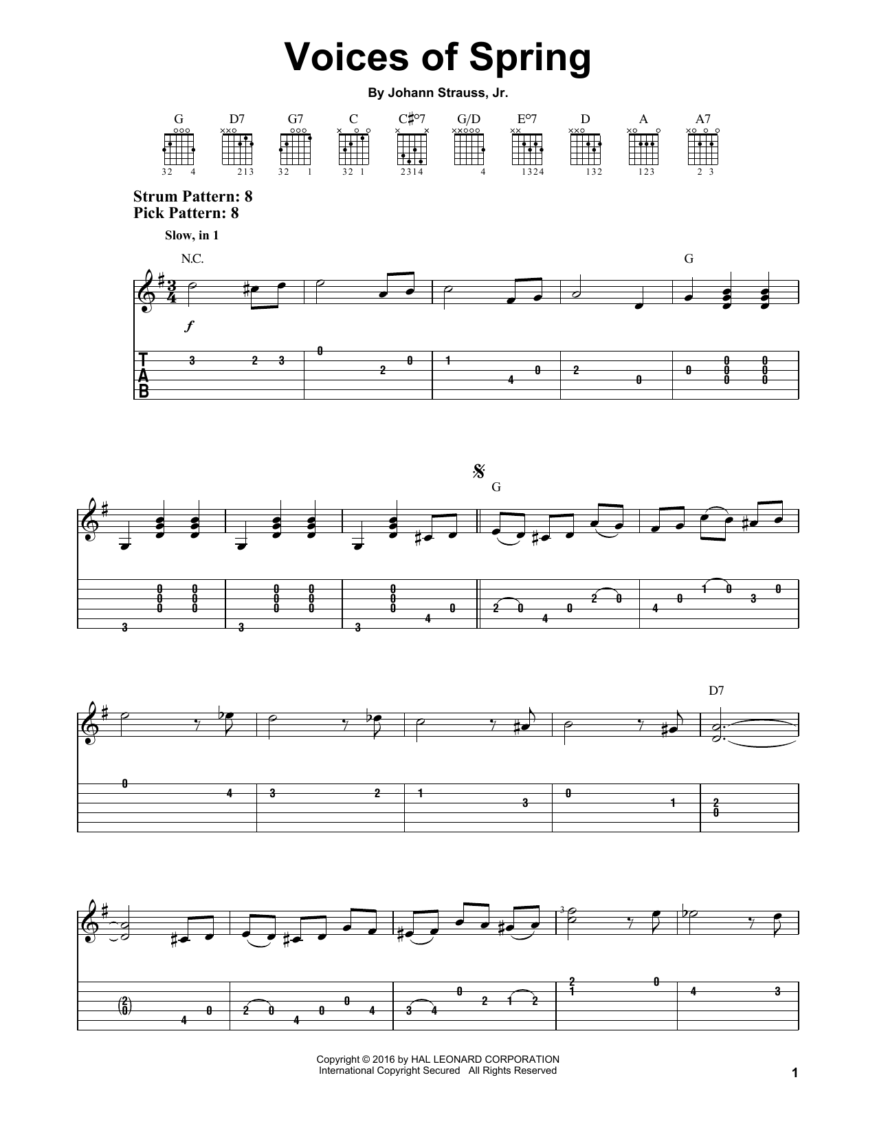 Download Johann Strauss, Jr. Voices Of Spring Sheet Music and learn how to play Easy Guitar Tab PDF digital score in minutes