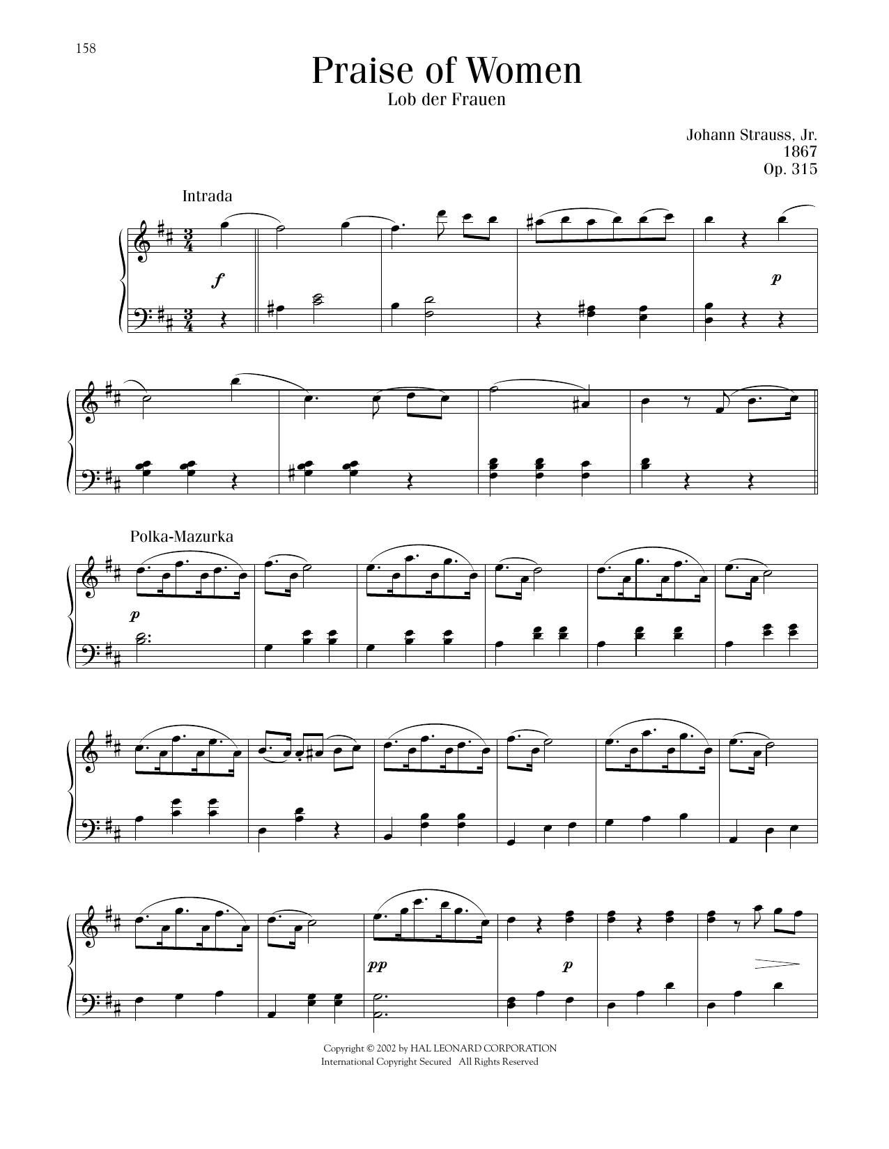 Download Johann Strauss Praise Of Women, Op. 315 Sheet Music and learn how to play Piano Solo PDF digital score in minutes