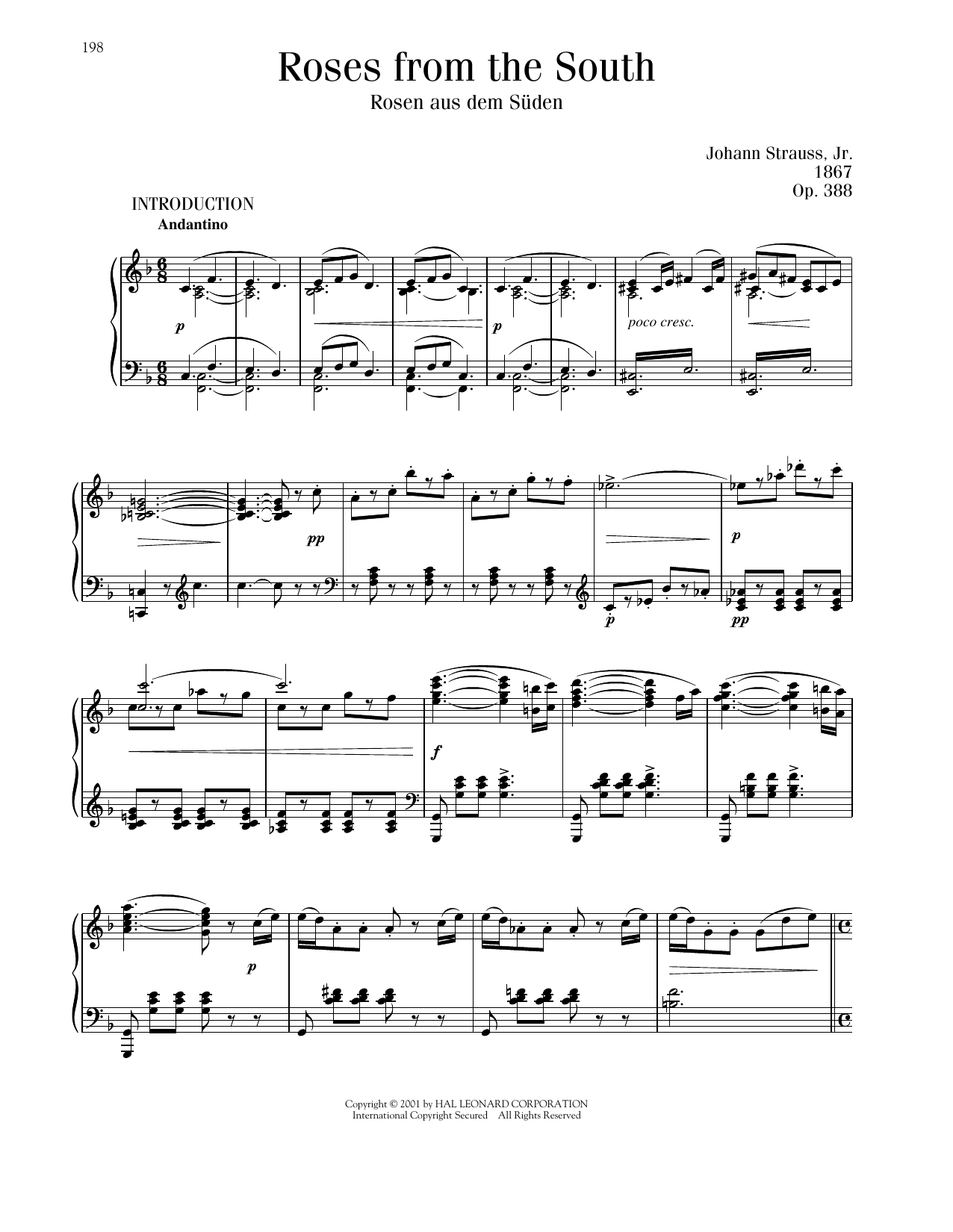 Download Johann Strauss Roses From The South, Op. 388 Sheet Music and learn how to play Piano Solo PDF digital score in minutes