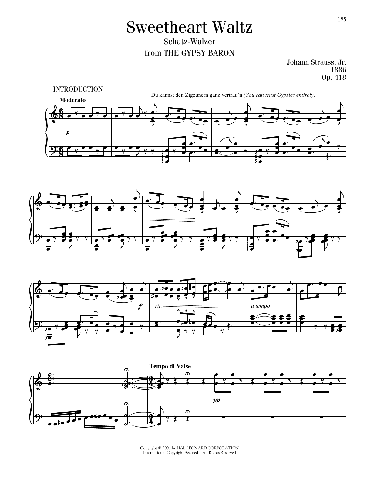 Download Johann Strauss Sweetheart Waltz, Op. 418 Sheet Music and learn how to play Piano Solo PDF digital score in minutes