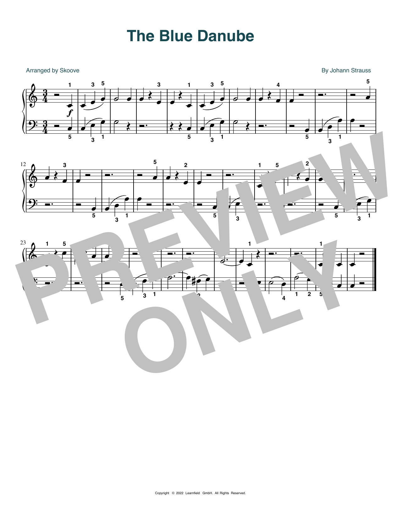 Download Johann Strauss The Blue Danube (arr. Skoove) Sheet Music and learn how to play Beginner Piano (Abridged) PDF digital score in minutes