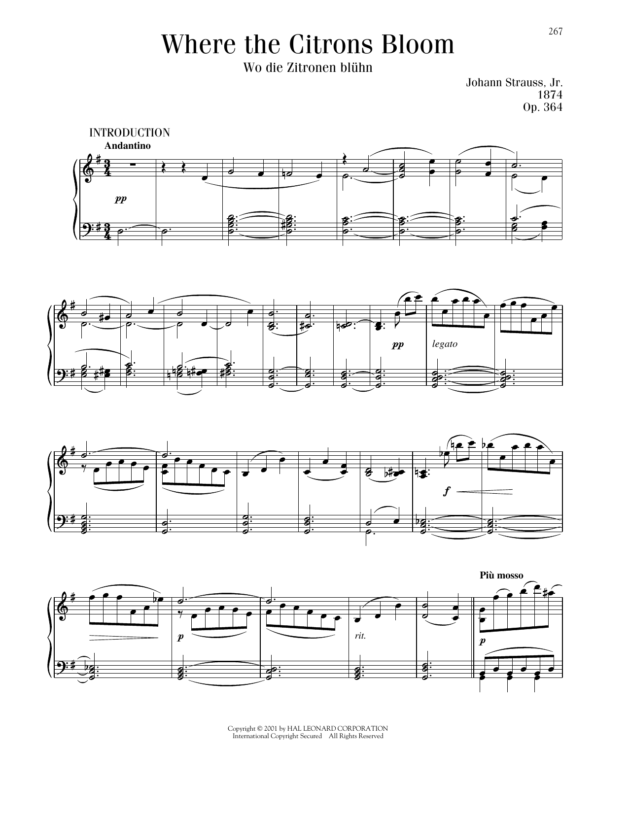 Download Johann Strauss Where The Citrons Bloom, Op. 364 Sheet Music and learn how to play Piano Solo PDF digital score in minutes