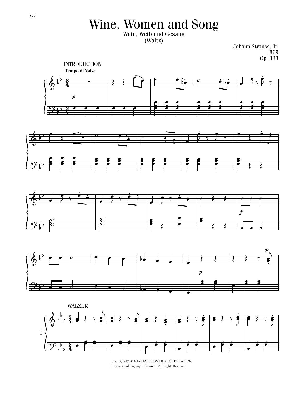 Download Johann Strauss Wine, Women And Song Sheet Music and learn how to play Piano Solo PDF digital score in minutes