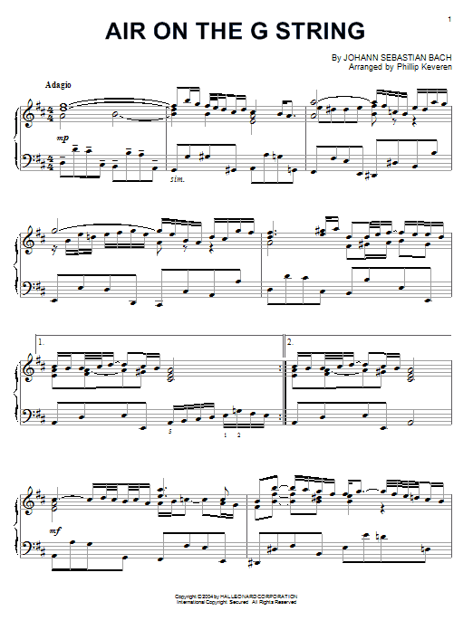Johann Sebastian Bach Air On The G String arr Phillip Keveren 