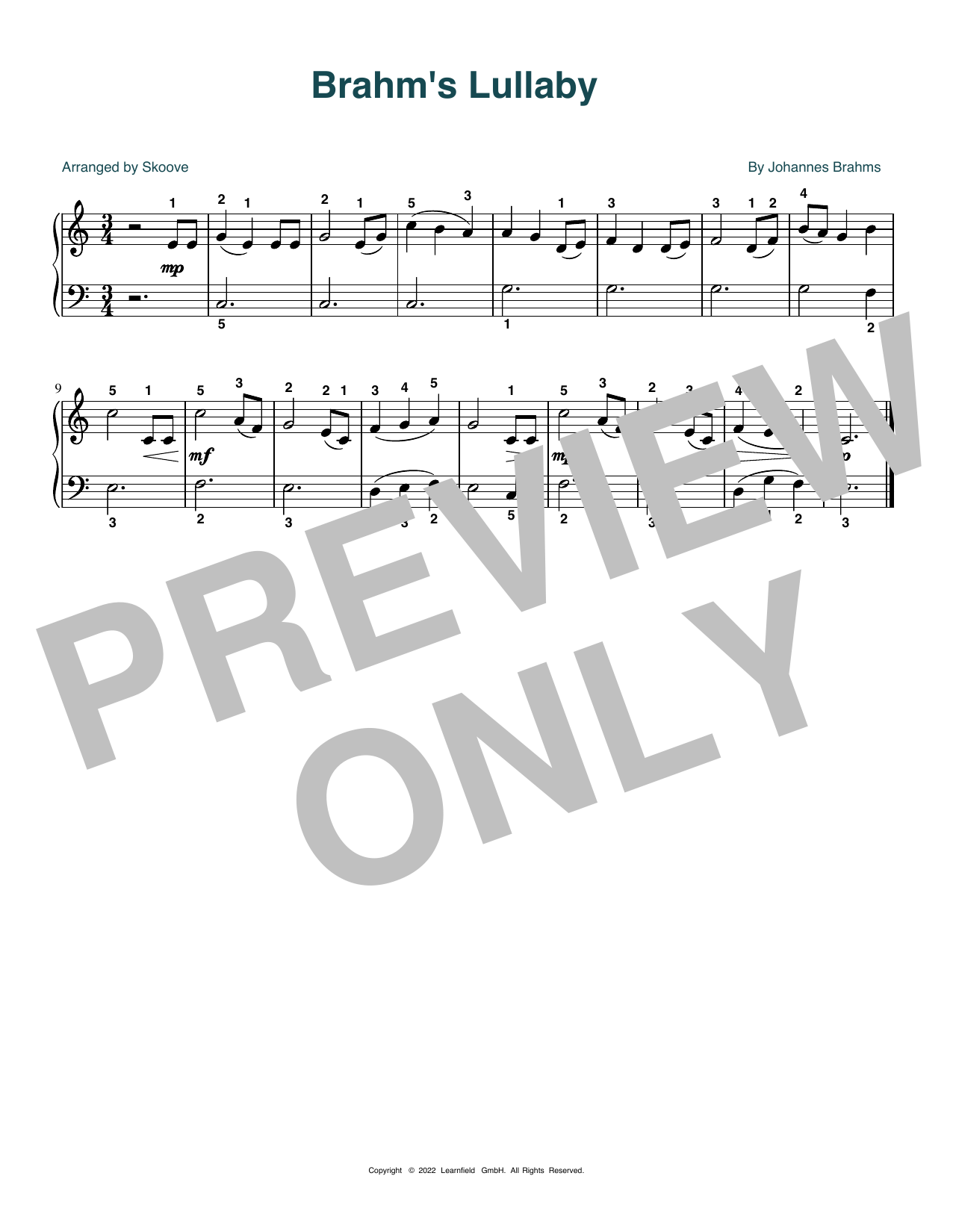 Download Johannes Brahms Brahms' Lullaby (arr. Skoove) Sheet Music and learn how to play Beginner Piano (Abridged) PDF digital score in minutes