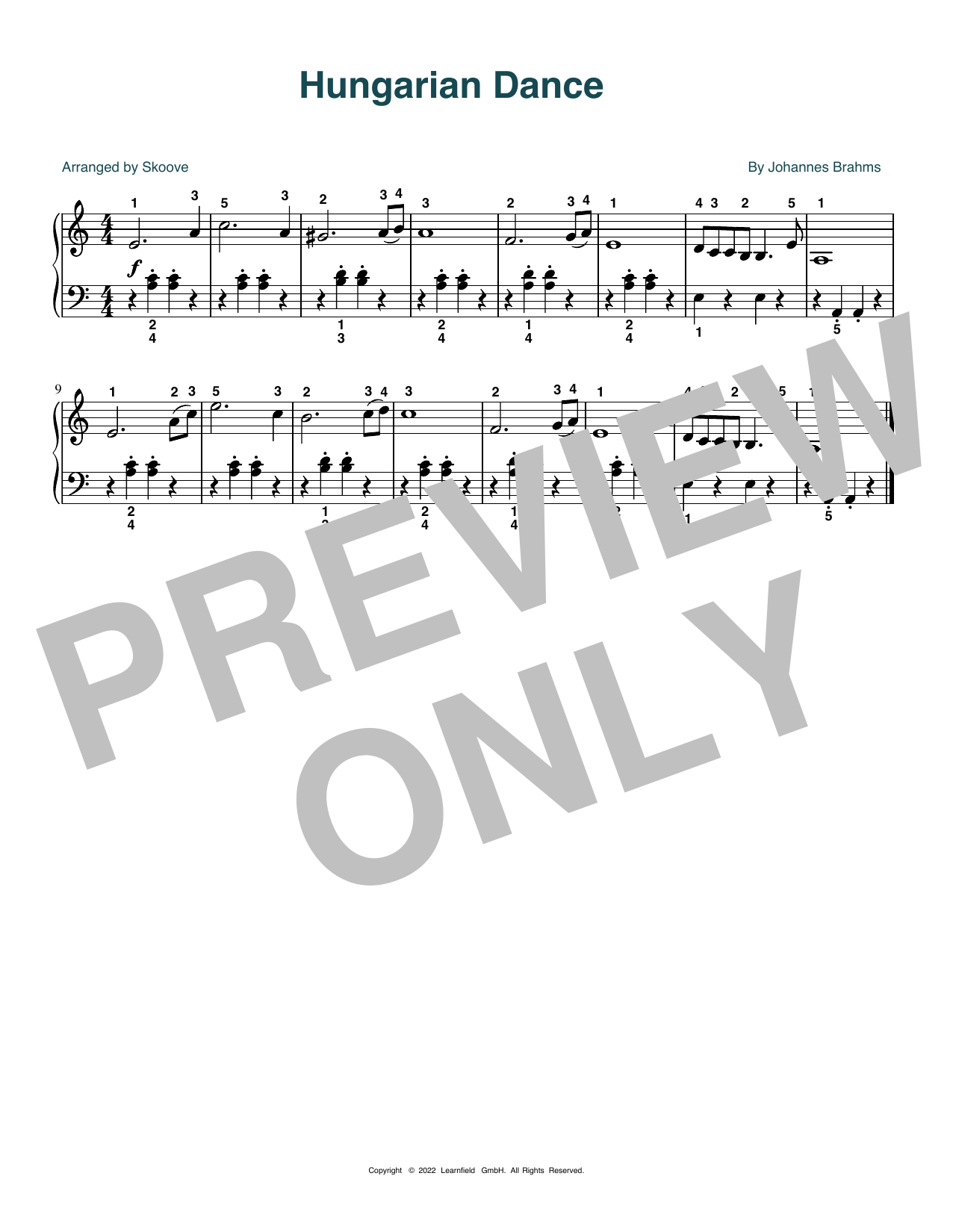 Download Johannes Brahms Hungarian Dance (arr. Skoove) Sheet Music and learn how to play Beginner Piano (Abridged) PDF digital score in minutes