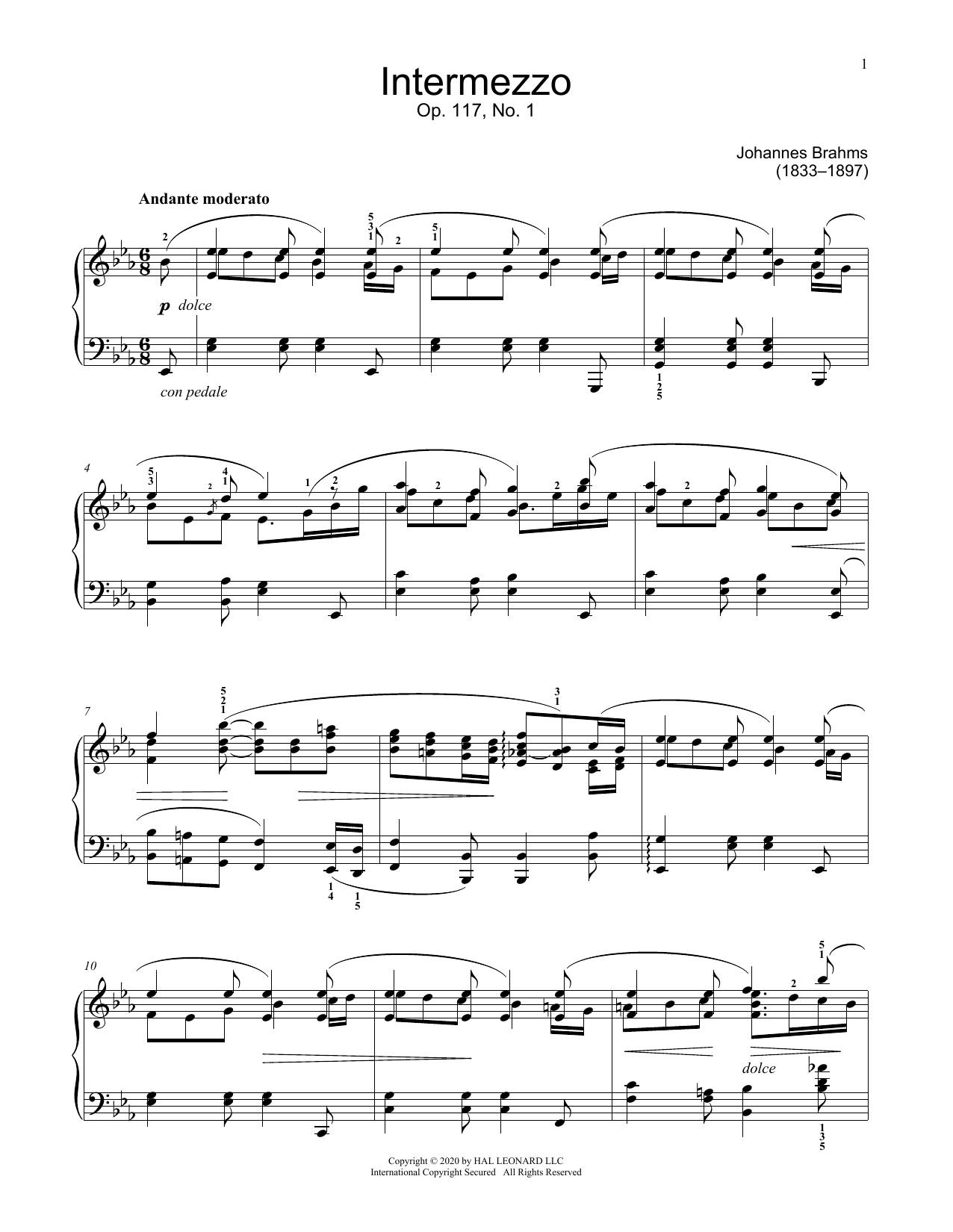 Download Johannes Brahms Intermezzo, Op. 117, No. 1 Sheet Music and learn how to play Educational Piano PDF digital score in minutes