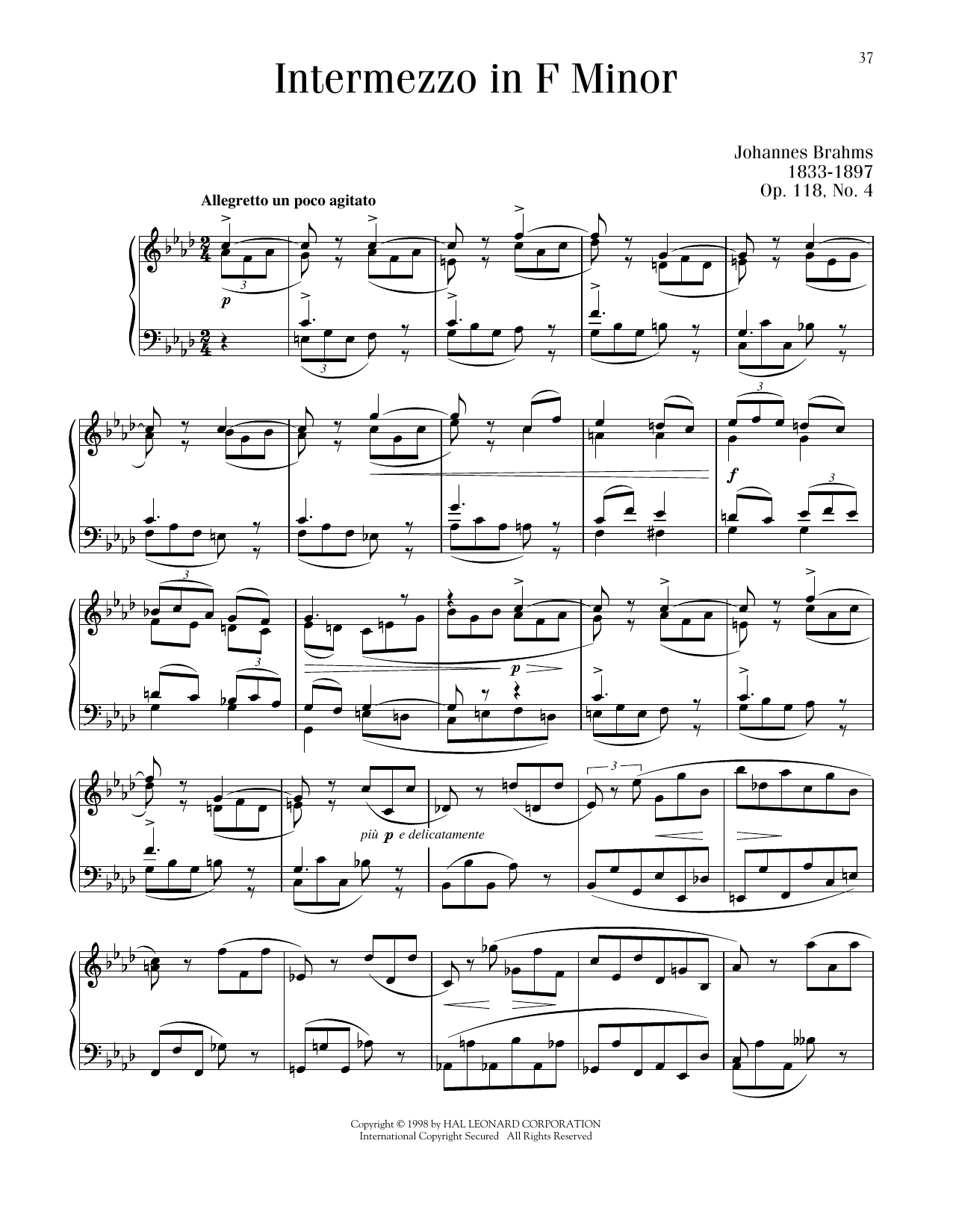 Download Johannes Brahms Intermezzo, Op. 118, No. 4 Sheet Music and learn how to play Piano Solo PDF digital score in minutes