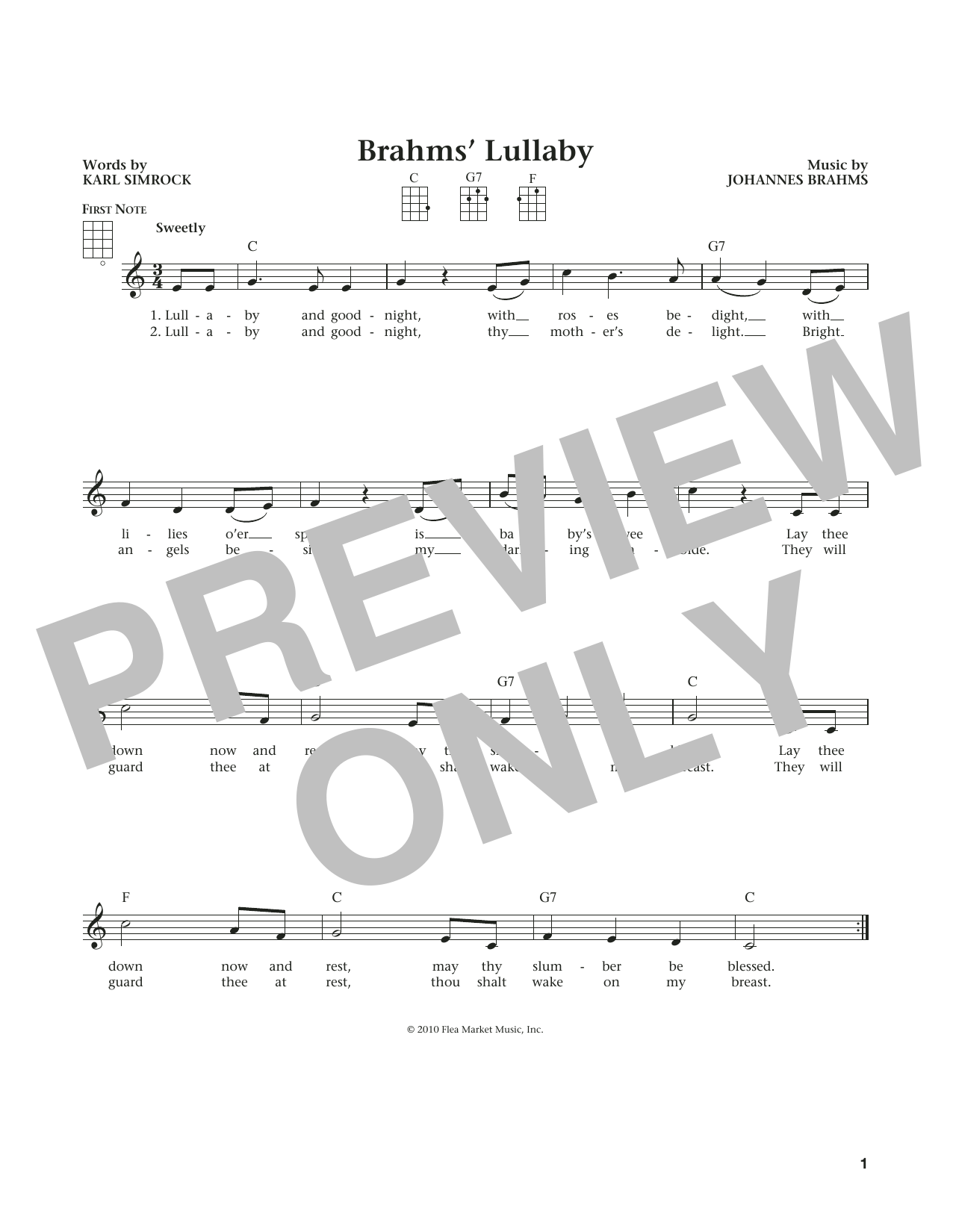 Download Johannes Brahms Lullaby (Cradle Song) Sheet Music and learn how to play Ukulele PDF digital score in minutes