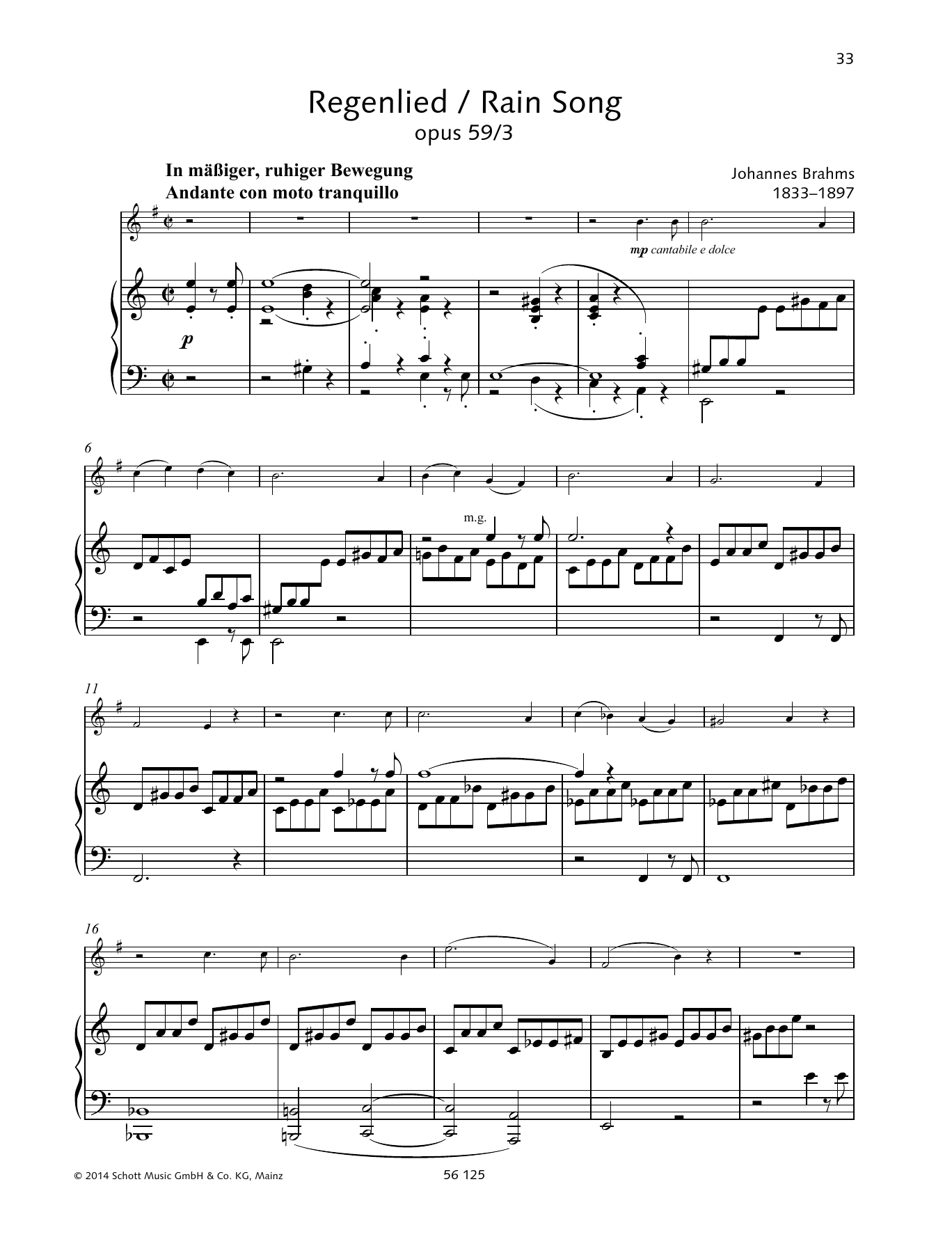 Download Johannes Brahms Regenlied Sheet Music and learn how to play Brass Solo PDF digital score in minutes