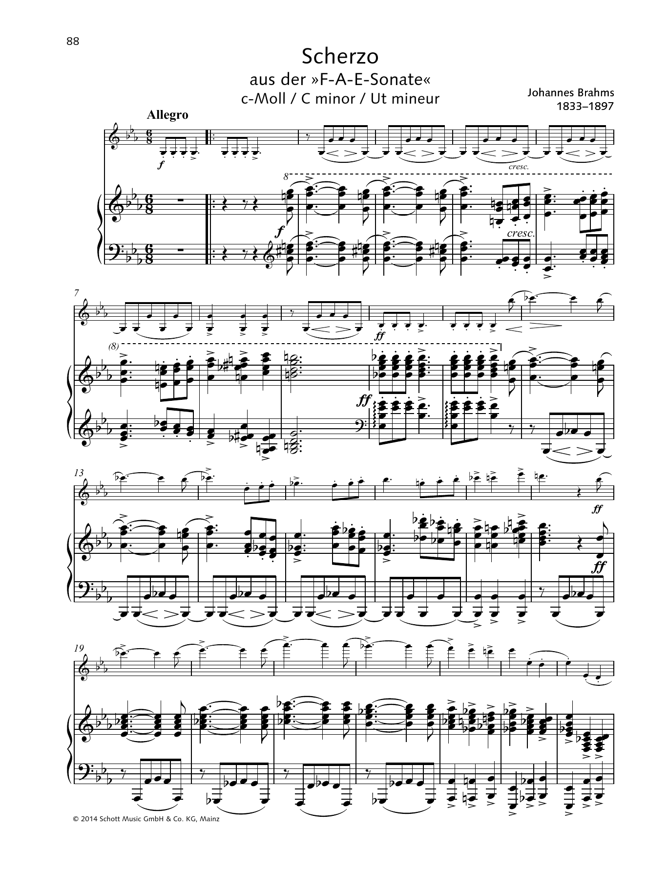 Download Johannes Brahms Scherzo Sheet Music and learn how to play String Solo PDF digital score in minutes