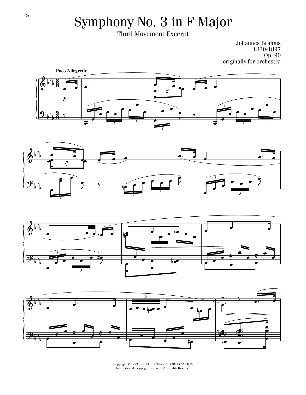 Download Johannes Brahms Symphony No. 3 In F Major, Op. 90 Sheet Music and learn how to play Piano Solo PDF digital score in minutes