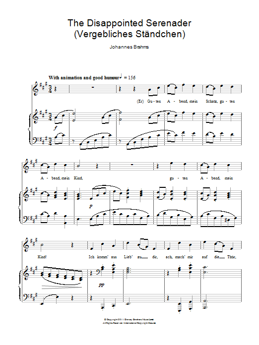 Download Johannes Brahms The Disappointed Serenader Sheet Music and learn how to play Piano & Vocal PDF digital score in minutes