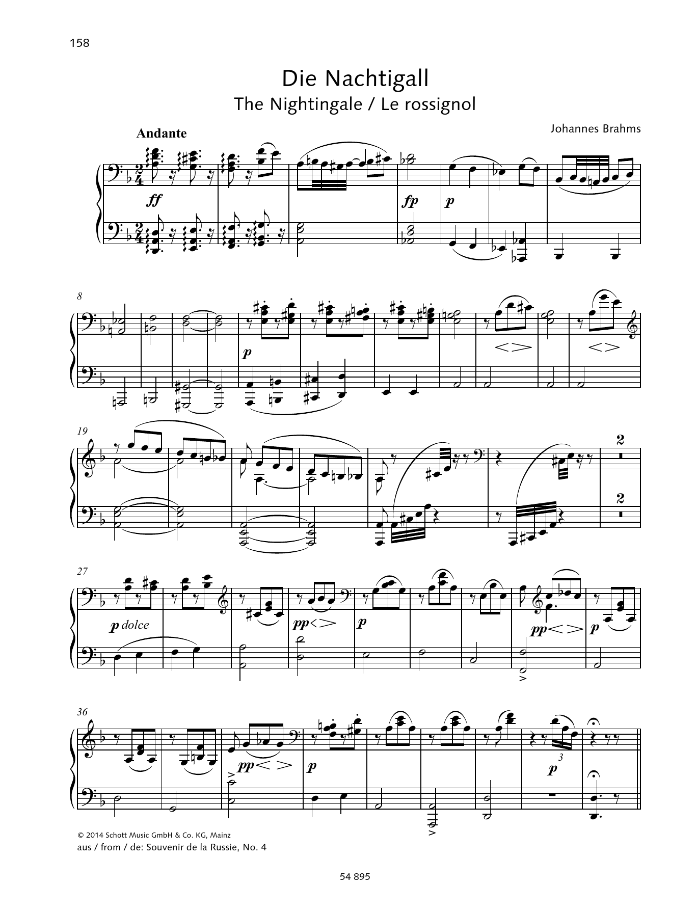 Download Johannes Brahms The Nightingale Sheet Music and learn how to play Piano Duet PDF digital score in minutes