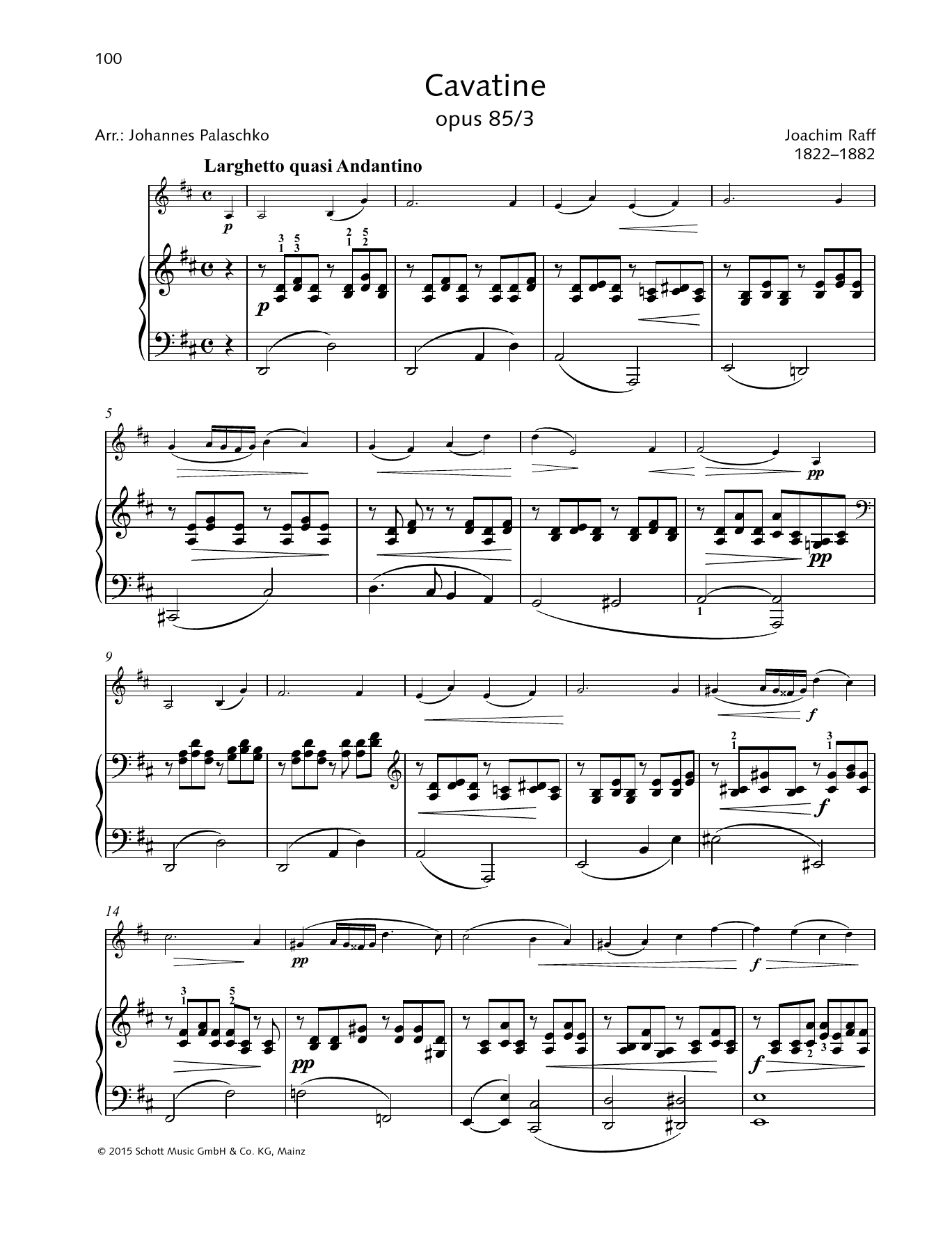 Download Johannes Palaschko Cavatine Sheet Music and learn how to play String Solo PDF digital score in minutes