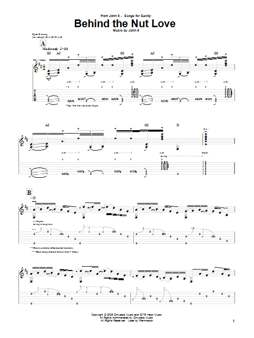 Download John 5 Behind The Nut Love Sheet Music and learn how to play Guitar Tab PDF digital score in minutes