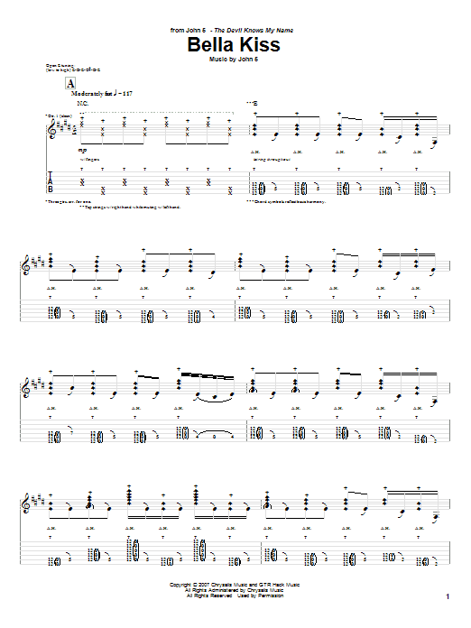 Download John 5 Bella Kiss Sheet Music and learn how to play Guitar Tab PDF digital score in minutes