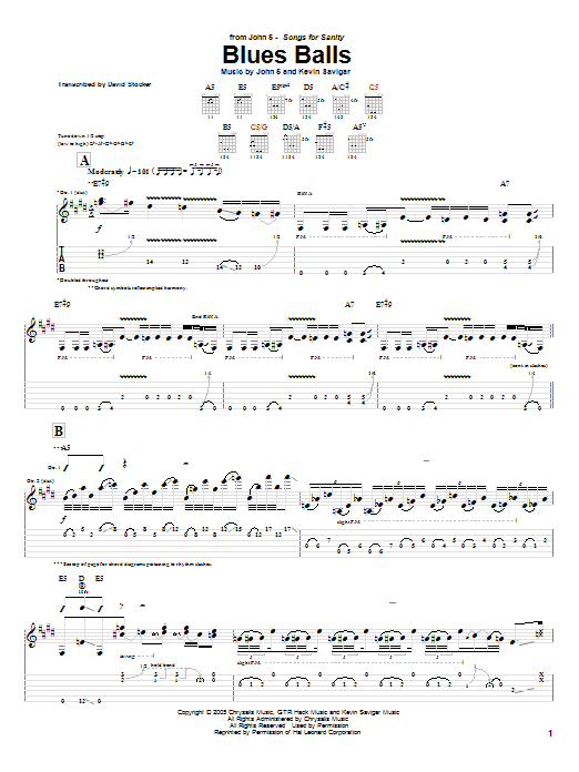 Download John 5 Blues Balls Sheet Music and learn how to play Guitar Tab PDF digital score in minutes