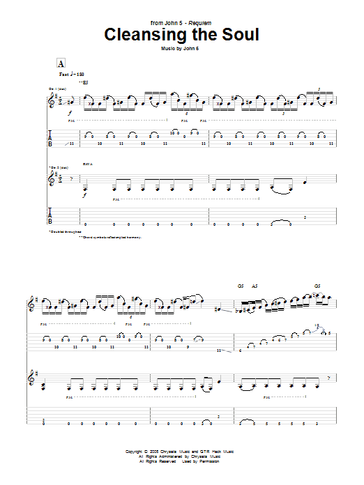 Download John 5 Cleansing The Soul Sheet Music and learn how to play Guitar Tab PDF digital score in minutes