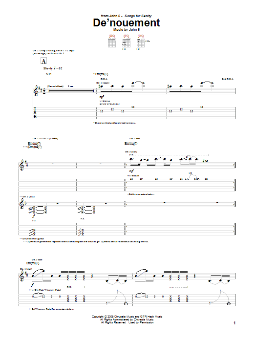 Download John 5 De'nouement Sheet Music and learn how to play Guitar Tab PDF digital score in minutes