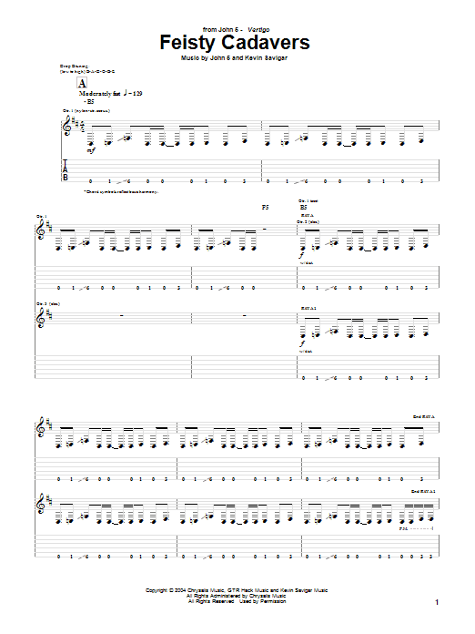 Download John 5 Feisty Cadavers Sheet Music and learn how to play Guitar Tab PDF digital score in minutes