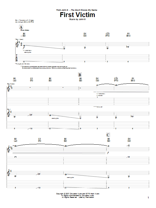 Download John 5 First Victim Sheet Music and learn how to play Guitar Tab PDF digital score in minutes