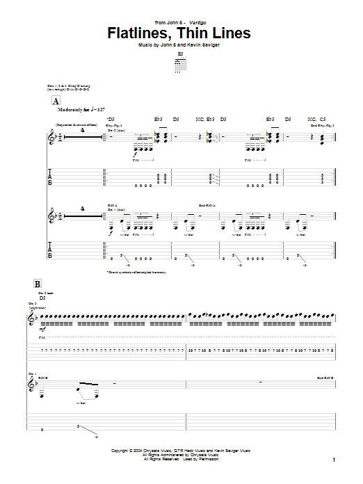 Download John 5 Flatlines, Thin Lines Sheet Music and learn how to play Guitar Tab PDF digital score in minutes
